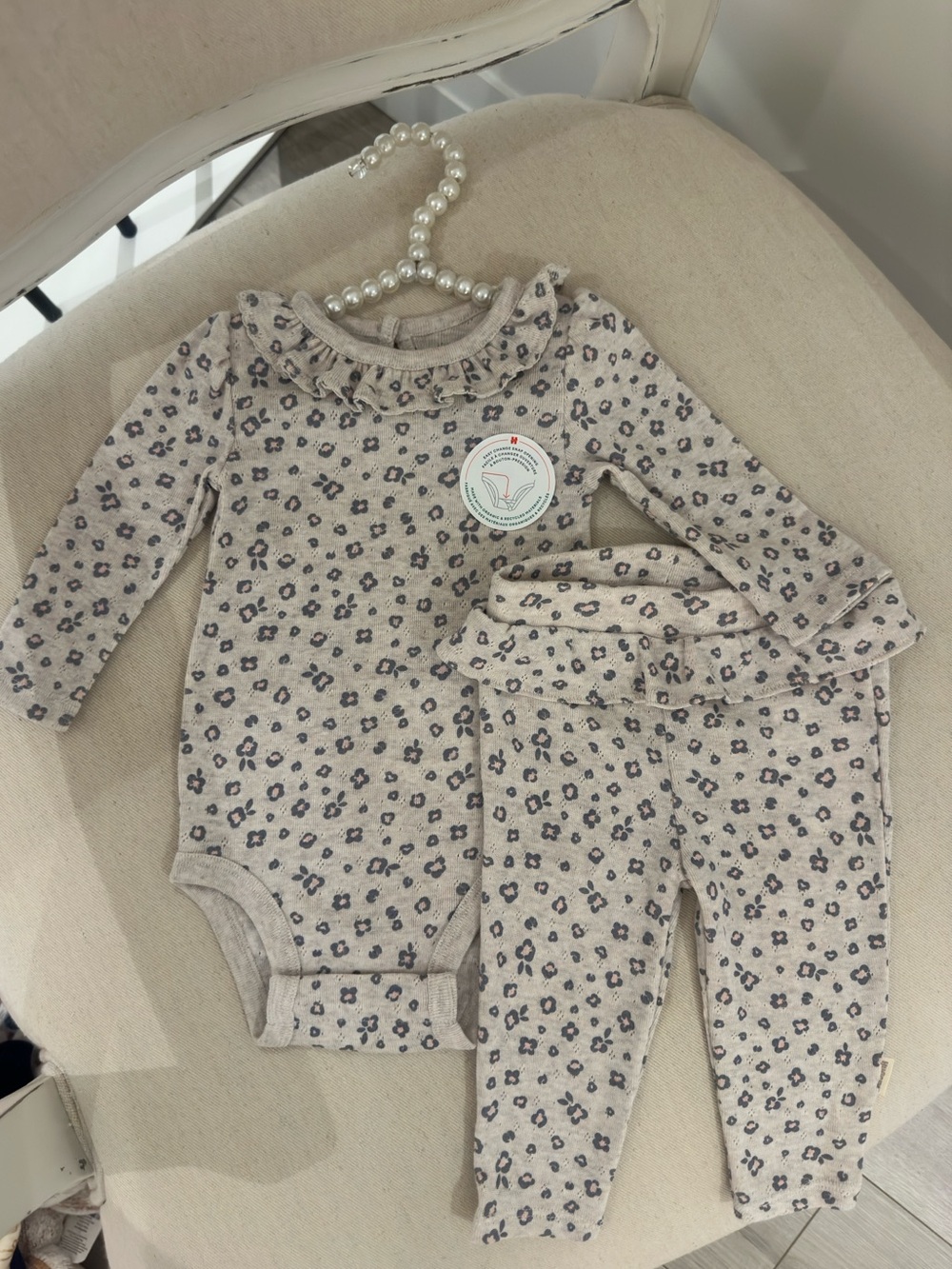 🦢 3 Month Organic Cotton Pointelle Knit Leopard Print Ruffled Two Piece Set NWT